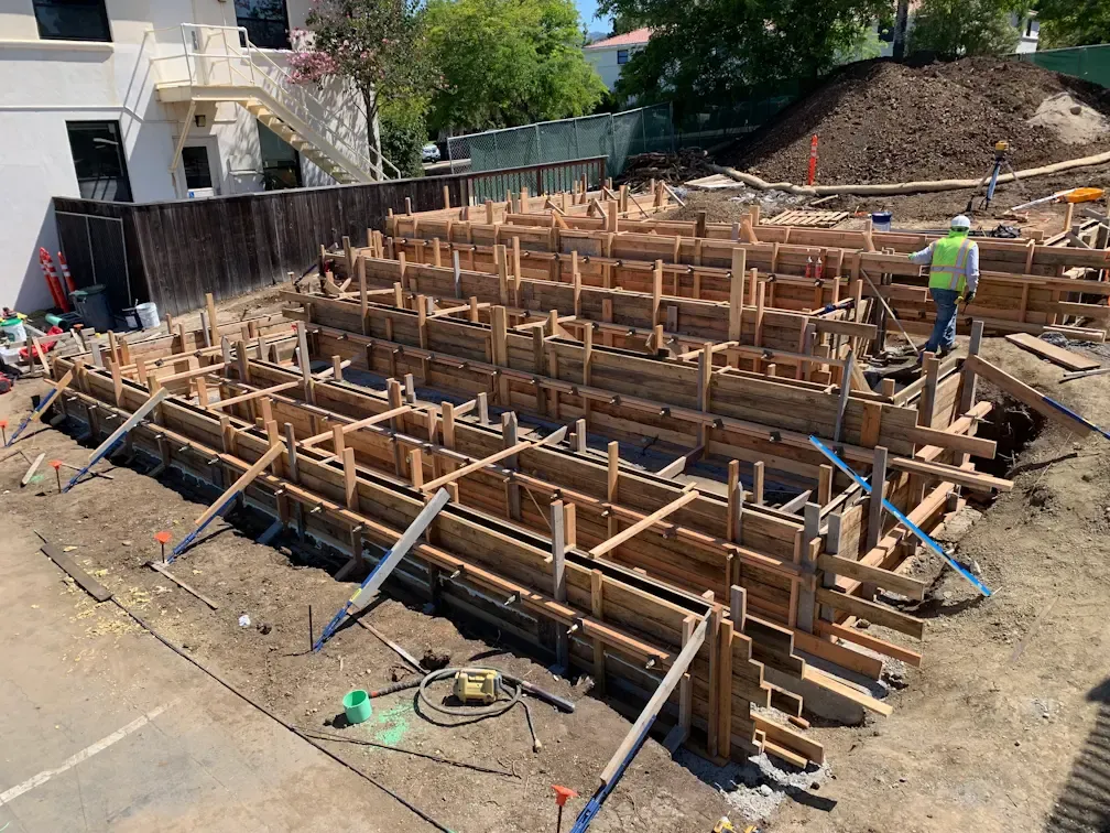 Formwork for ADA concrete ramp with boardformed walls at Cal Poly, San Luis Obispo, CA