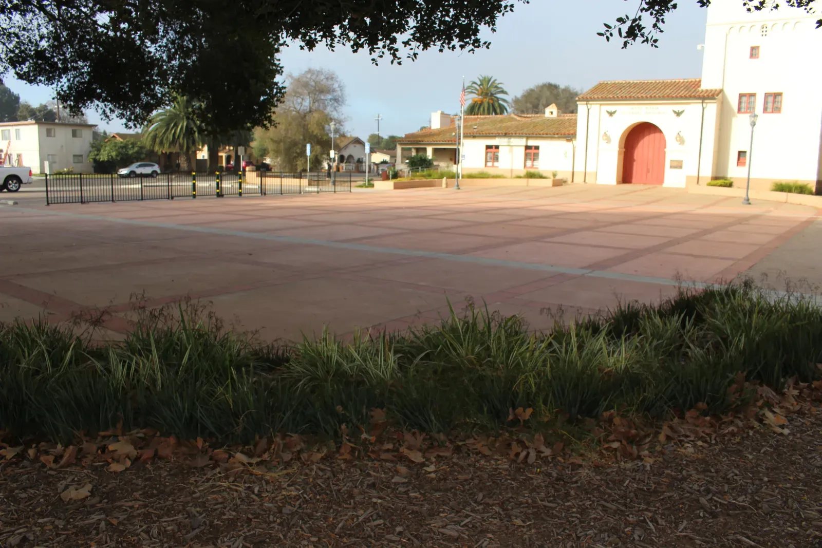 Integral color concrete finish at the Santa Maria Veterans Memorial Building in Santa Maria, CA